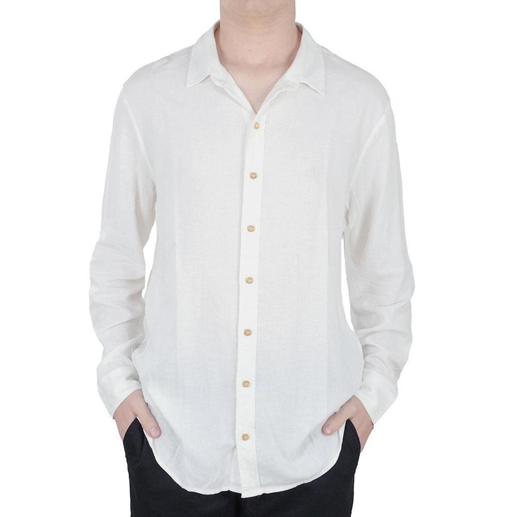 Camisa Masculina ML Lado Avesso Linho Bege - LH436P