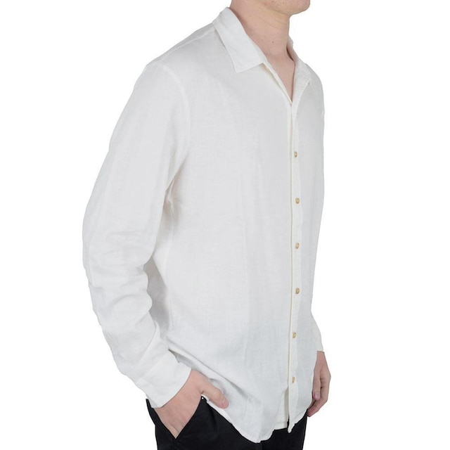 Camisa Masculina ML Lado Avesso Linho Bege - LH436P