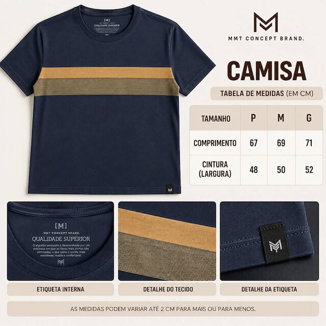 Camisa Masculina MMT: Algodão Penteado e Design Sofisticado 583366 Azul
