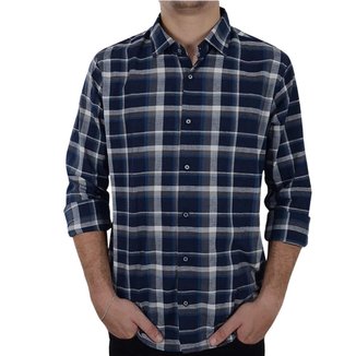Camisa Masculina Ogochi Casual Slim Xadrez Azul Marinho