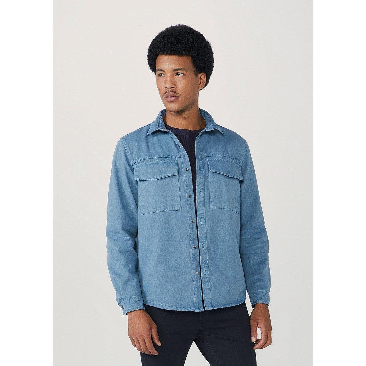 Camisa Masculina Overshirt Em Sarja - H2KRN10SN5 - Azul Menor preço em Camisa Masculina Overshirt Em Sarja - H2KRN10SN5 - Azul
