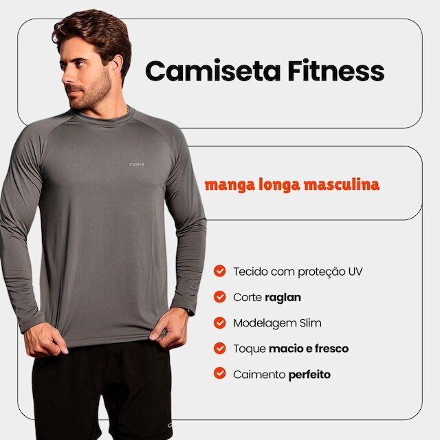 Camisa Masculina Raglan Manga Longa Branca TR4 Proteção Uv Respirável Academia Fitness Básica Treino