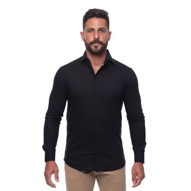 Camisa Masculina Slim Manga Longa Lisa Acetinada Social