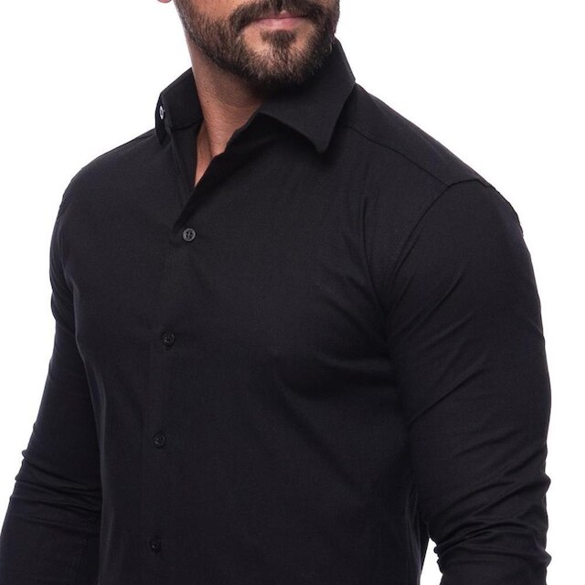 Camisa Masculina Slim Manga Longa Lisa Acetinada Social
