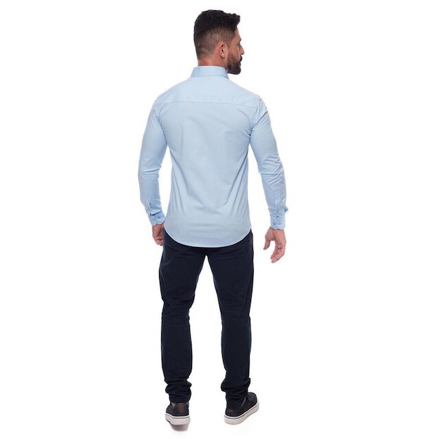 Camisa Masculina Slim Manga Longa Lisa Acetinada Social