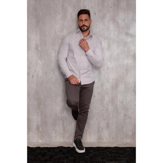 Camisa Masculina Slim Manga Longa Lisa Acetinada Social