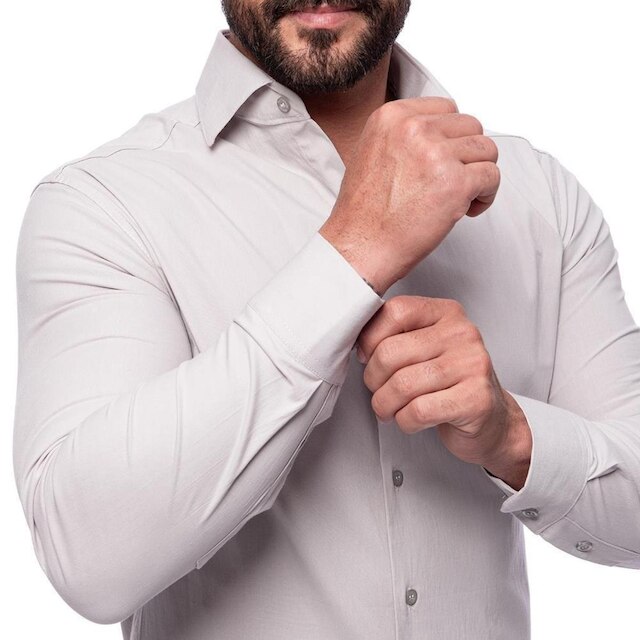 Camisa Masculina Slim Manga Longa Lisa Acetinada Social