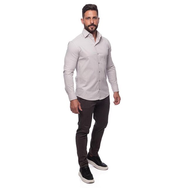 Camisa Masculina Slim Manga Longa Lisa Acetinada Social
