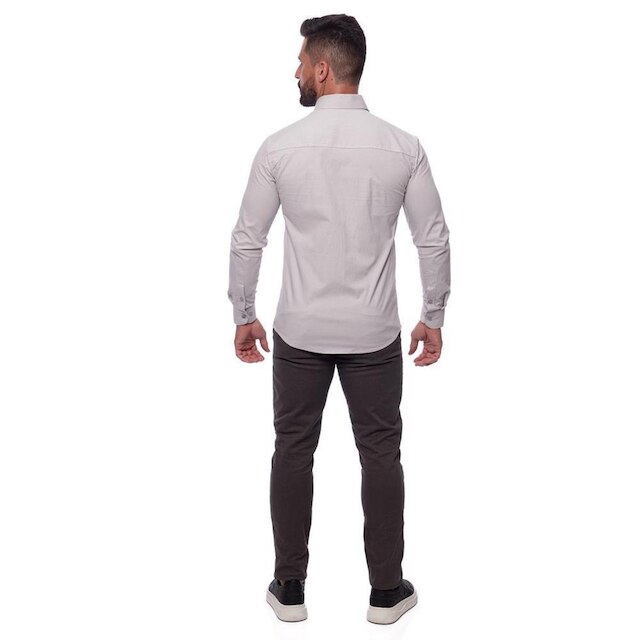 Camisa Masculina Slim Manga Longa Lisa Acetinada Social