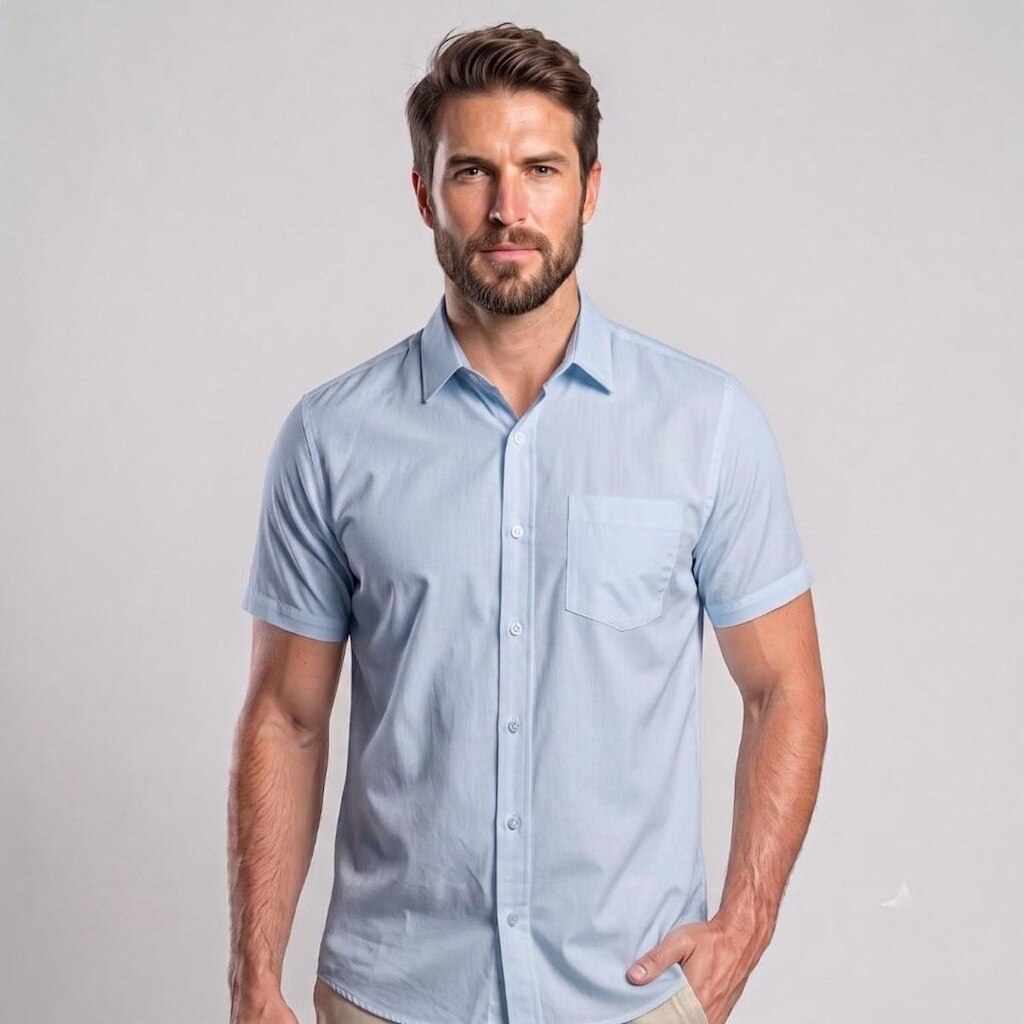 Camisa Masculina Social Manga Curta Com Bolso Mac Giant