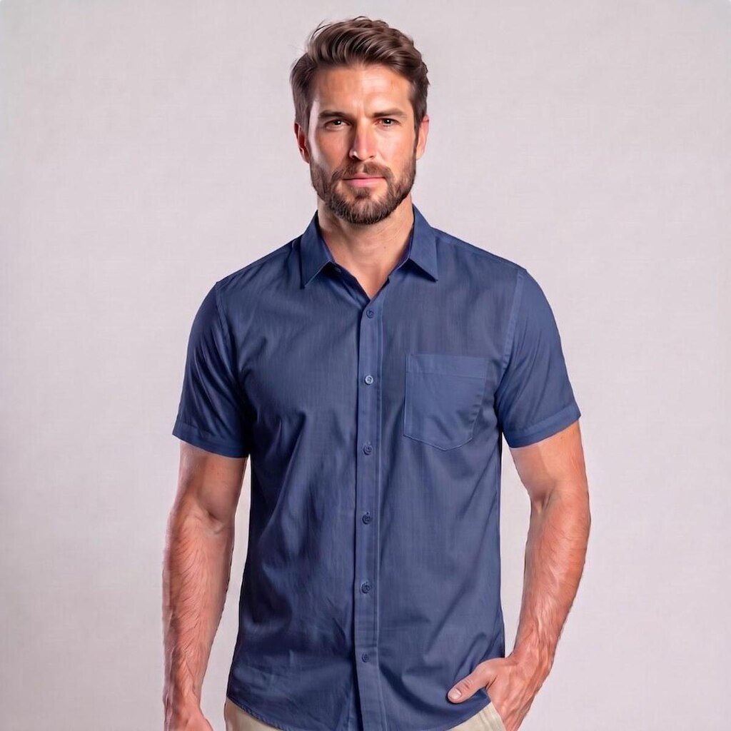 Camisa Masculina Social Manga Curta Com Bolso Mac Giant