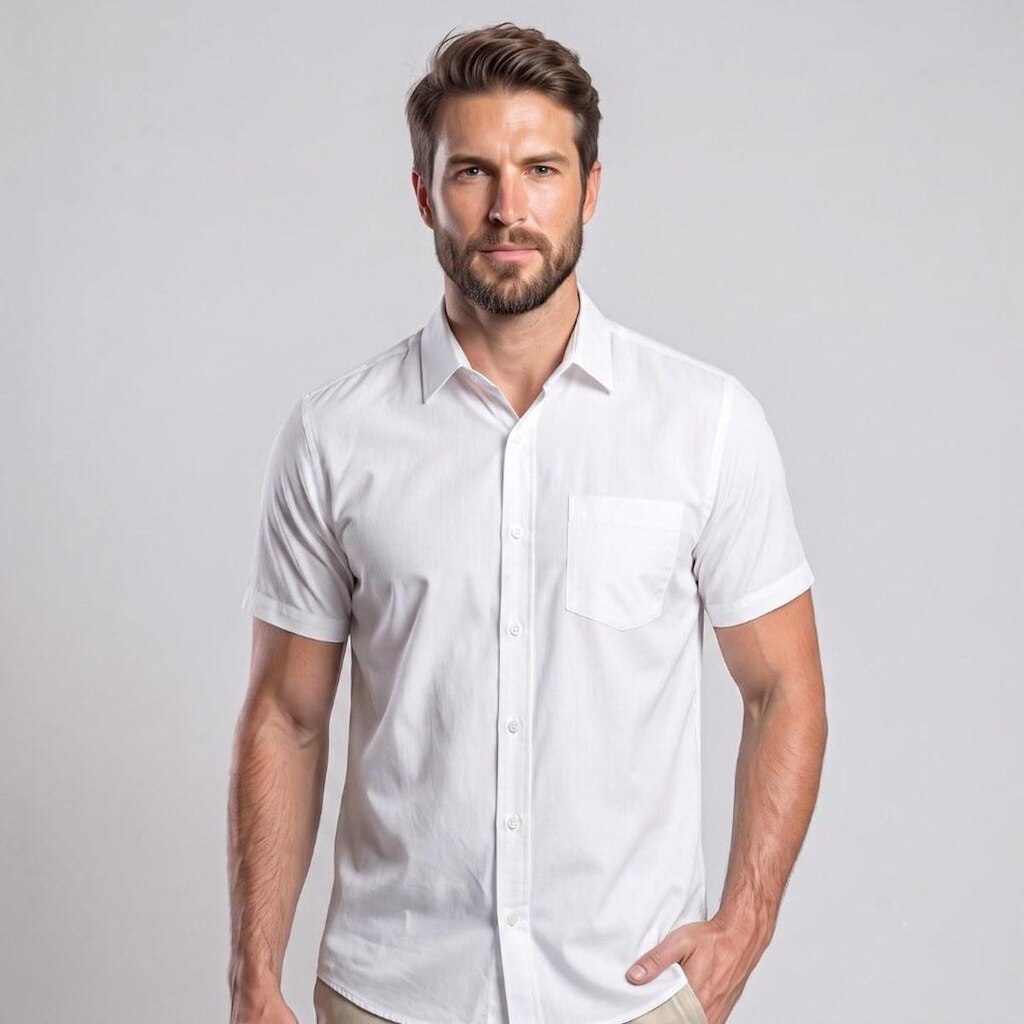 Camisa Masculina Social Manga Curta Com Bolso Mac Giant