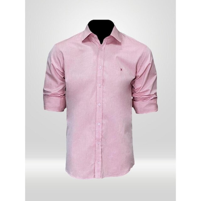 Camisa Masculina Social Manga Longa Rosa Chiclete