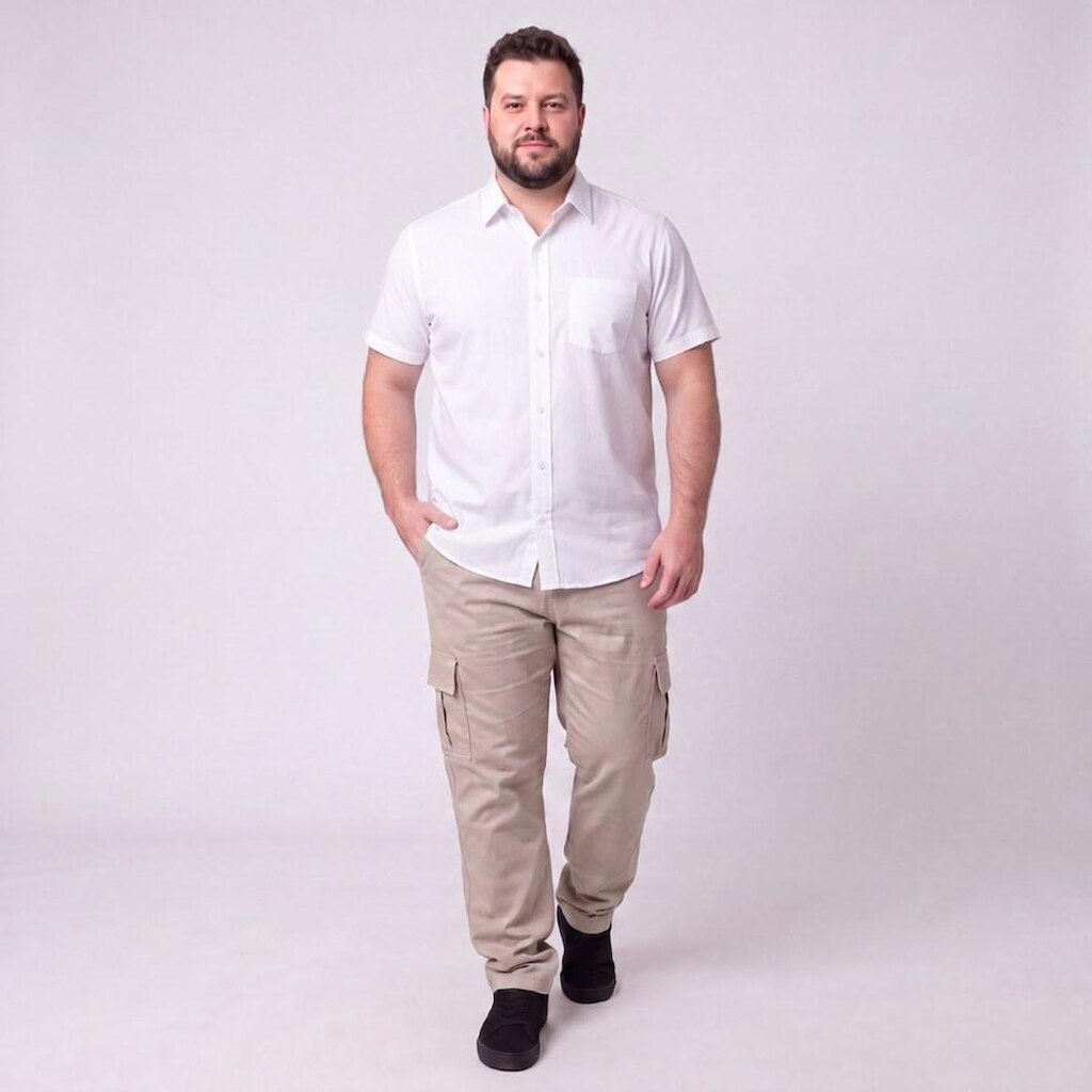 Camisa Masculina Social Plus Size Manga Curta Com Bolso Mac Giant