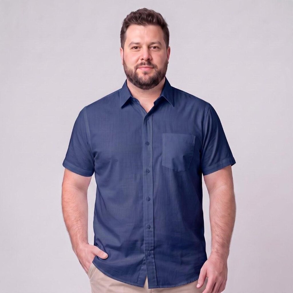Camisa Masculina Social Plus Size Manga Curta Com Bolso Mac Giant