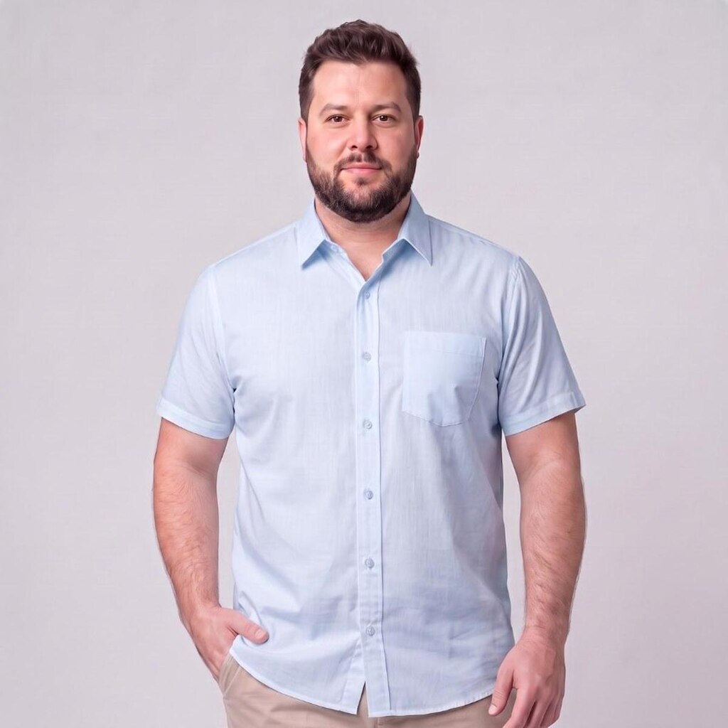 Camisa Masculina Social Plus Size Manga Curta Com Bolso Mac Giant