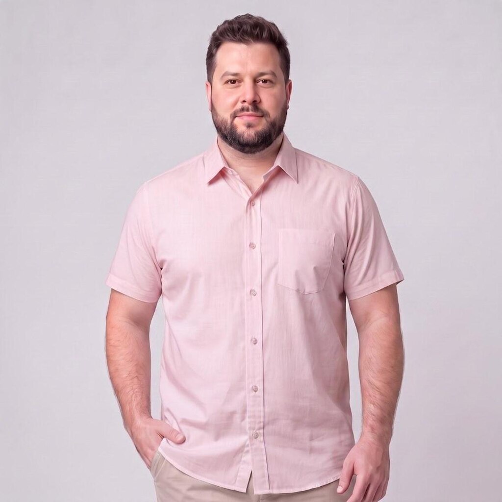 Camisa Masculina Social Plus Size Manga Curta Com Bolso Mac Giant