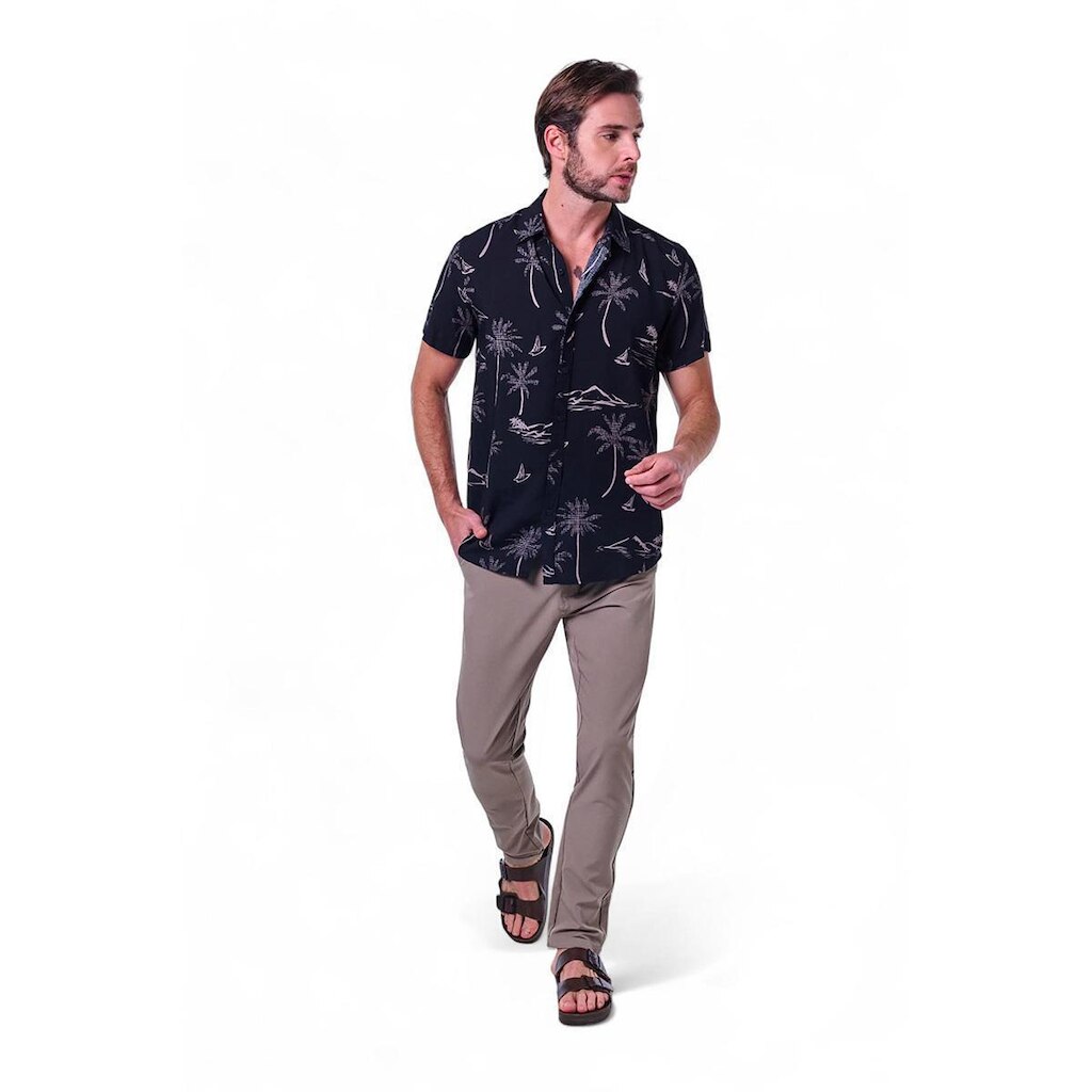 Camisa Masculina Viscose Estampa Coqueiros