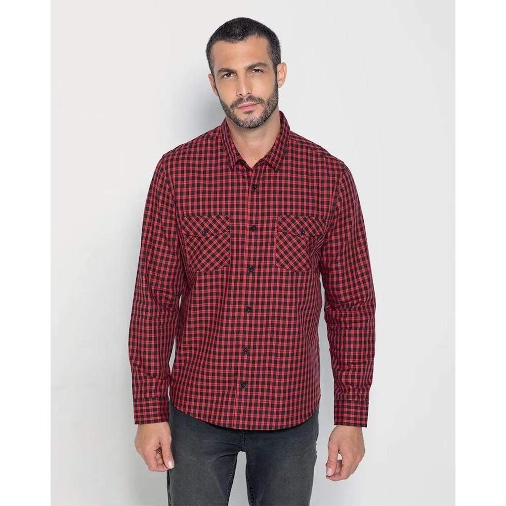 CAMISA MASCULINA XADREZ MANGA LONGA EM TRICOLINE - ENFIM