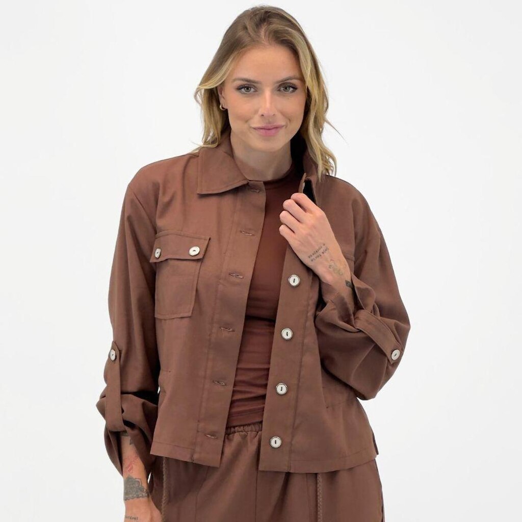 Camisa Meia Loka em Tecido Manga Longa Feminina