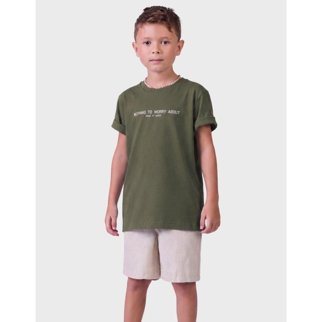 Camisa Meia Malha Azul Gola Canoa Verde Com Manga Curta E Detalhes Especiais Menino 4 a 14