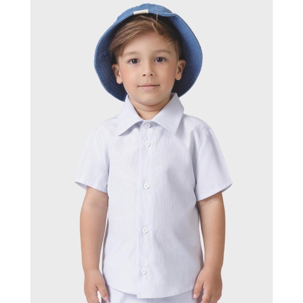 Camisa menino infantil listrada fio verão elegante fresquinha - Azul e Verde - Menino 1 a 3 anos