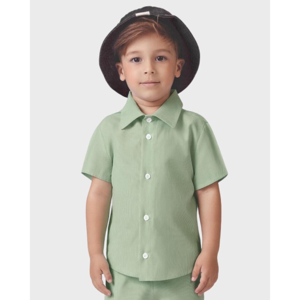 Camisa menino infantil listrada fio verão elegante fresquinha - Azul e Verde - Menino 1 a 3 anos