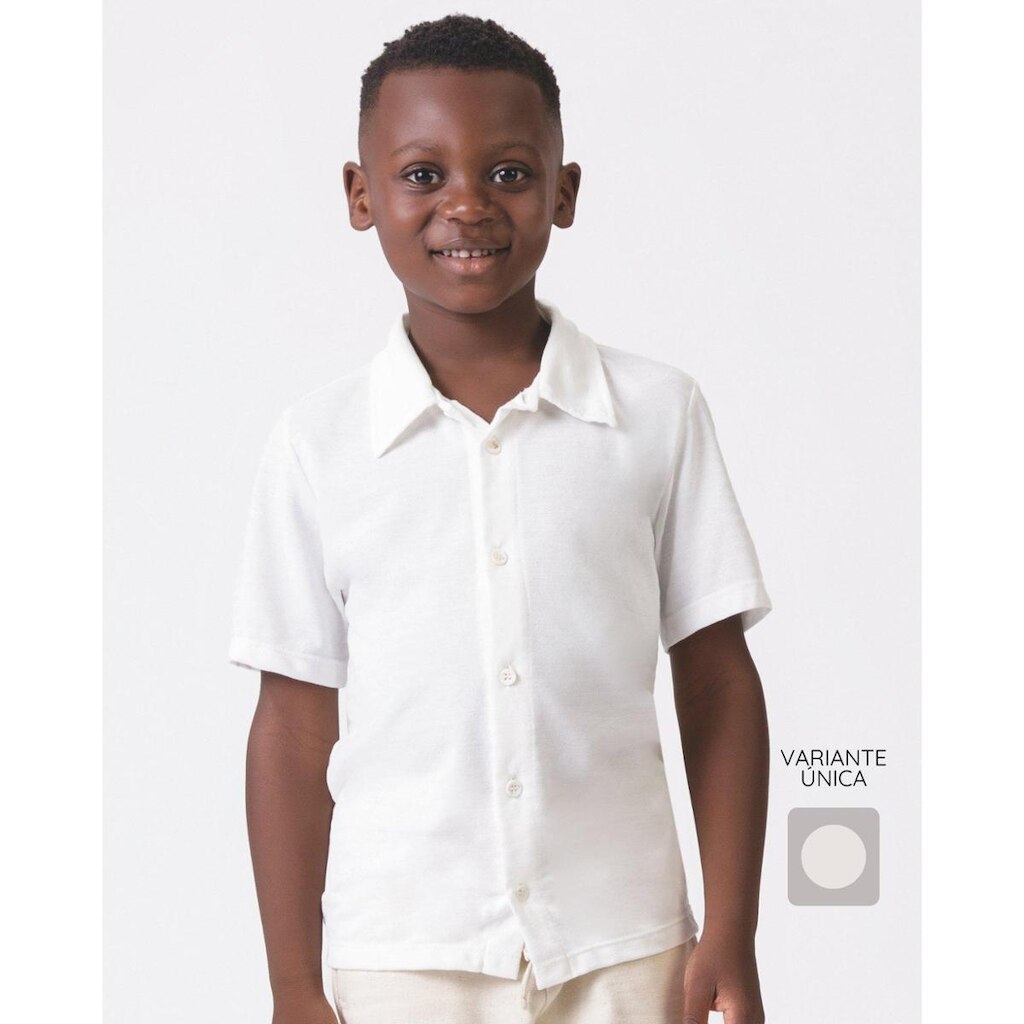 Camisa menino nfantil verão botão leve fresquinha elegante - OffWhite - Menino 4 a 14 anos