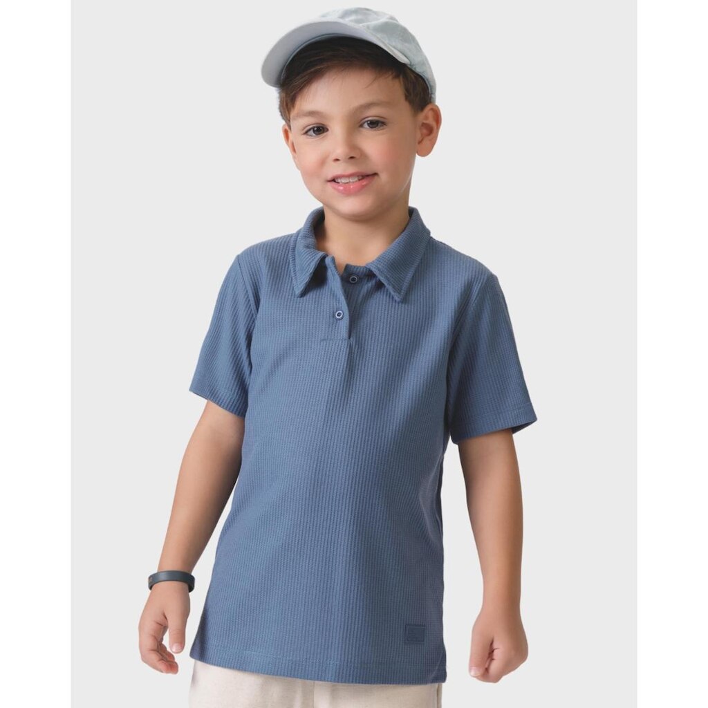 Camisa menino polo Aurora infantil verão elegante casual leve - Marrom e Jeans - Menino 1 a 3 anos