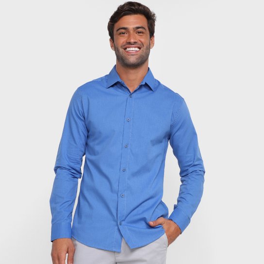 Camisa Milano Lisa Manga Longa Masculina - Azul