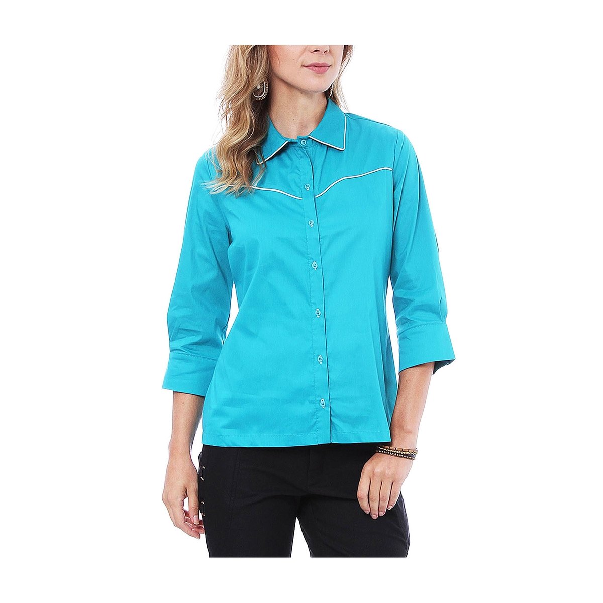 camisa social feminina azul turquesa