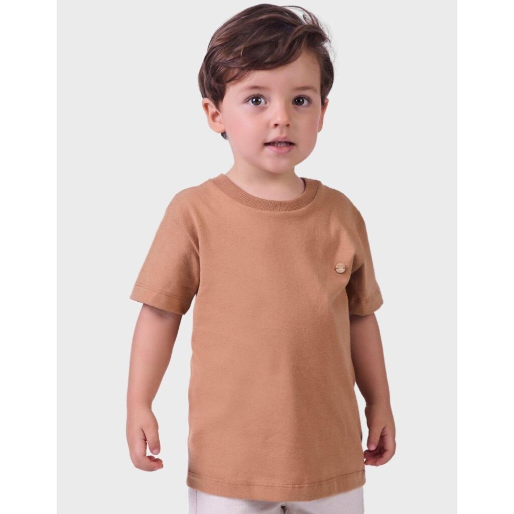 Camisa Moda Verão Estilo Malha Toque Aveludado Gola Canoa Com Detalhe Suave Menino 1 a 14