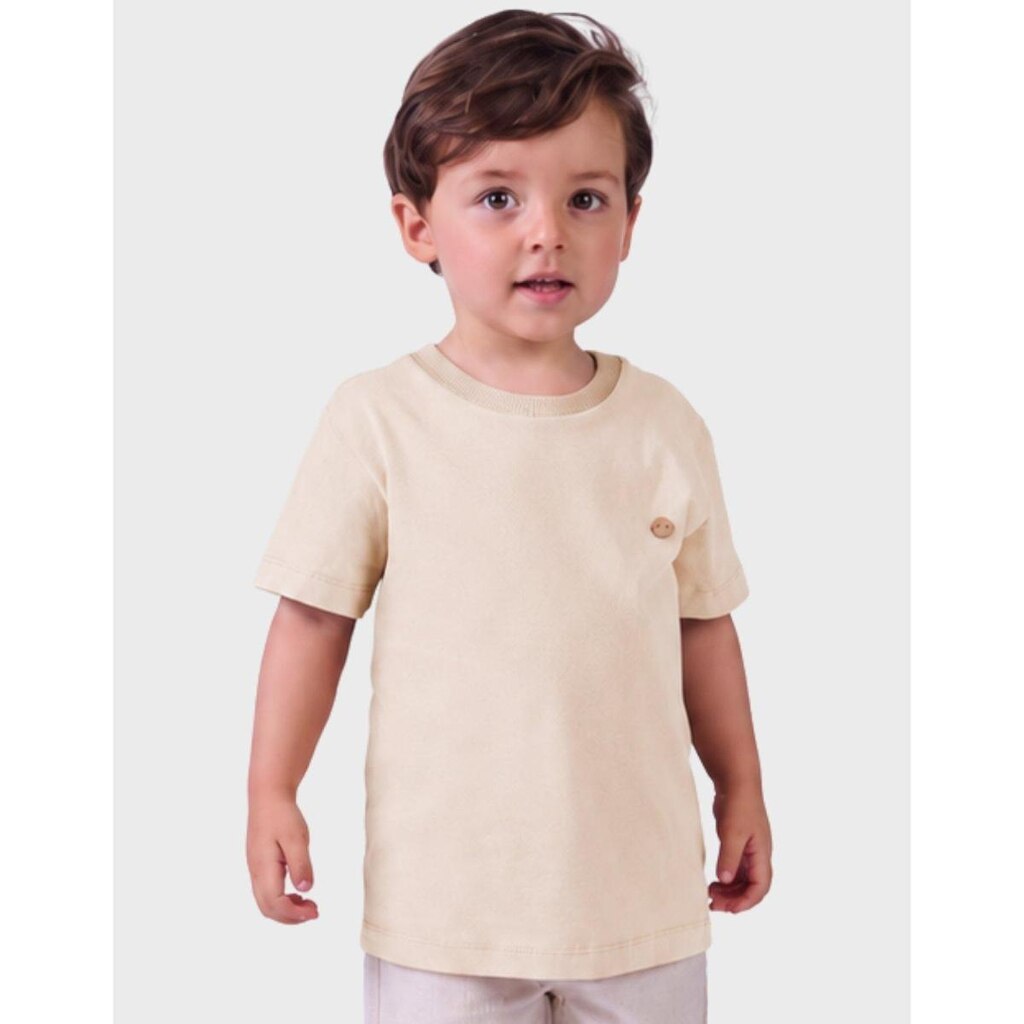 Camisa Moda Verão Estilo Malha Toque Aveludado Gola Canoa Com Detalhe Suave Menino 1 a 14