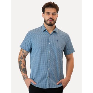 Camisa Original Penguin Masculina Manga Curta Xadrez Vichy Aruba Blue Azul