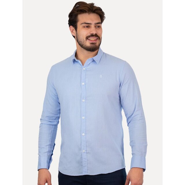 Camisa Original Penguin Masculina Regular Oxford Azul Claro Mescla