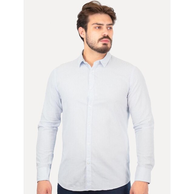 Camisa Original Penguin Masculina Tricoline Fine Stripes Amparo Azul Claro