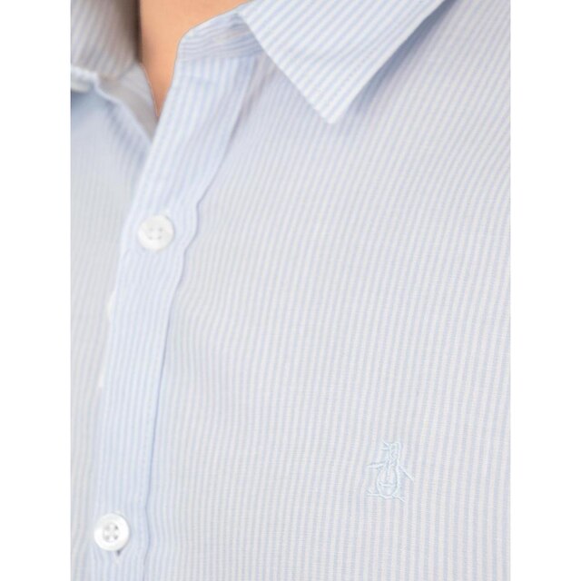Camisa Original Penguin Masculina Tricoline Fine Stripes Amparo Azul Claro