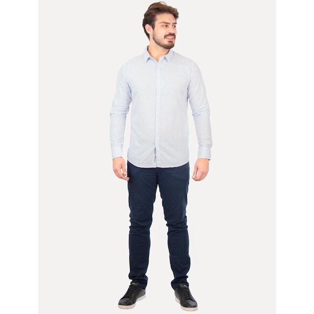 Camisa Original Penguin Masculina Tricoline Fine Stripes Amparo Azul Claro