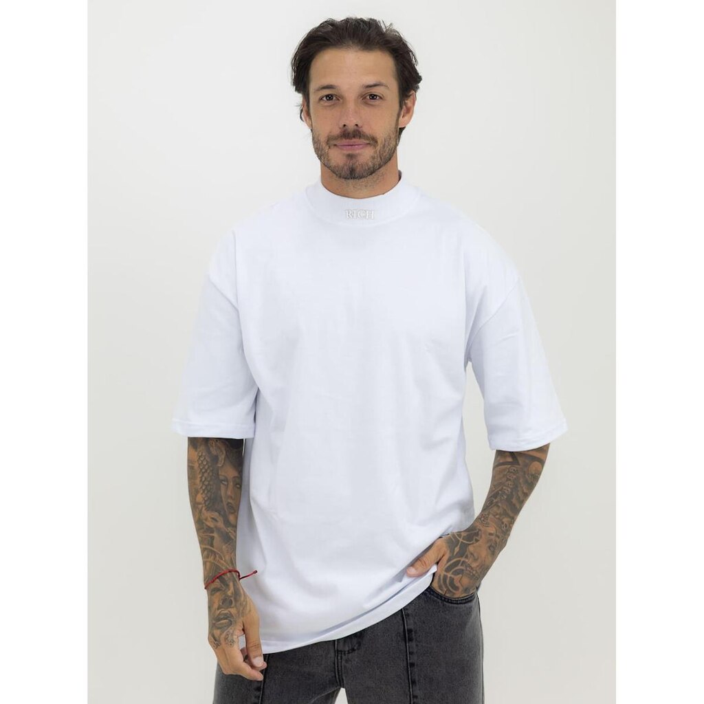 Camisa Oversized Masculina Over Gola Alta Estampada Mangona Streetwear Algodão Premium Branco
