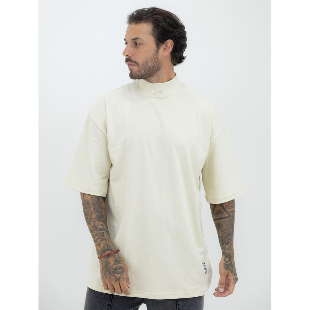 Camisa Oversized Masculina Over Gola Alta Estampada Mangona Streetwear Algodão Premium Creme