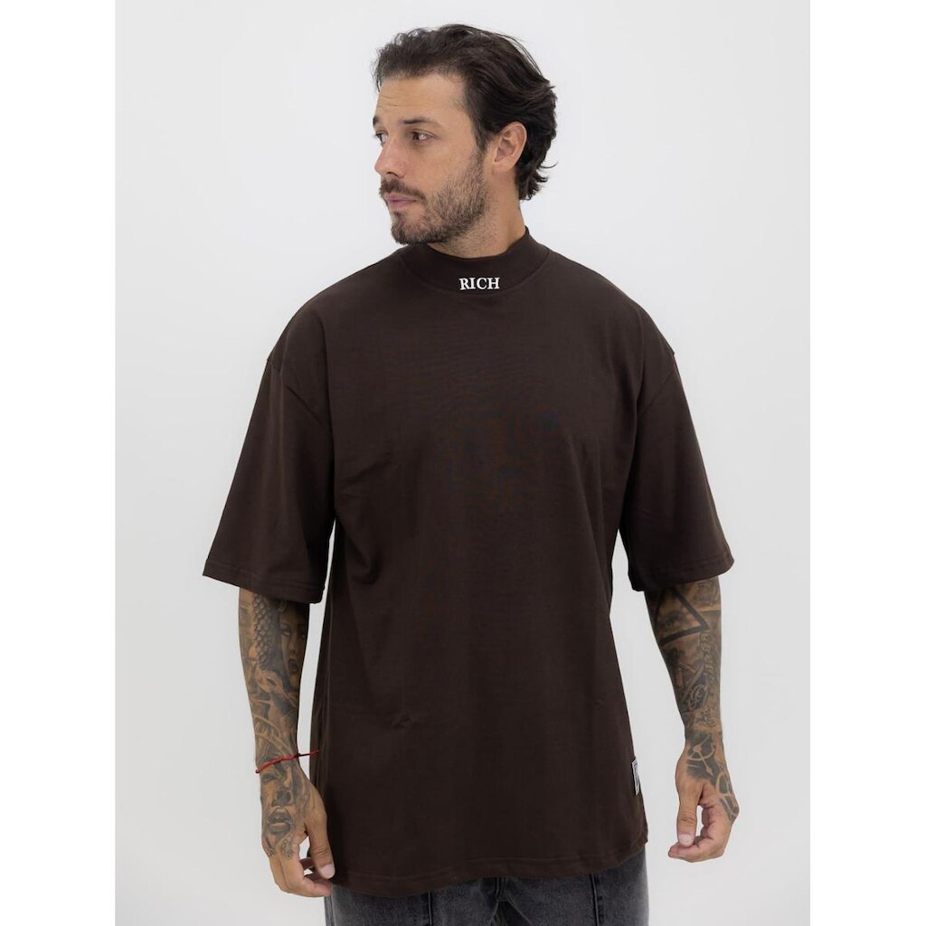 Camisa Oversized Masculina Over Gola Alta Estampada Mangona Streetwear Algodão Premium Marrom