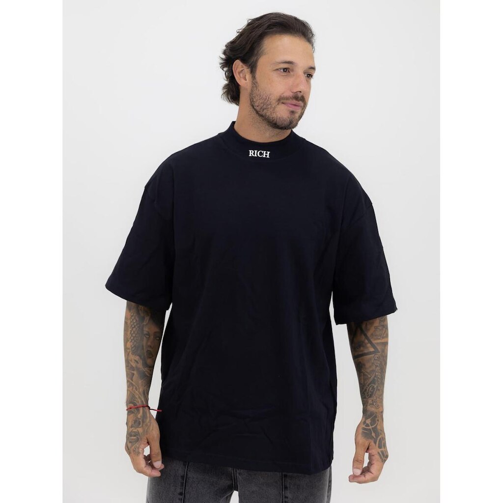 Camisa Oversized Masculina Over Gola Alta Estampada Mangona Streetwear Algodão Premium Preto