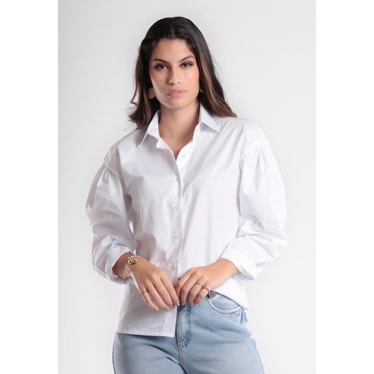 Camisa Oversized Tricoline Manga Longa - Branco Menor preço em Camisa Oversized Tricoline Manga Longa - Branco