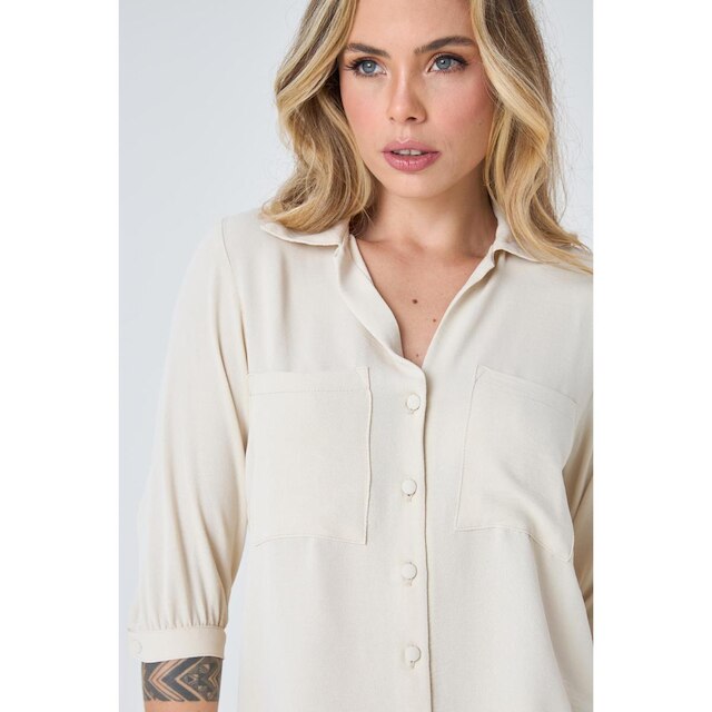 Camisa PKS Manga 7/8 Bege-G