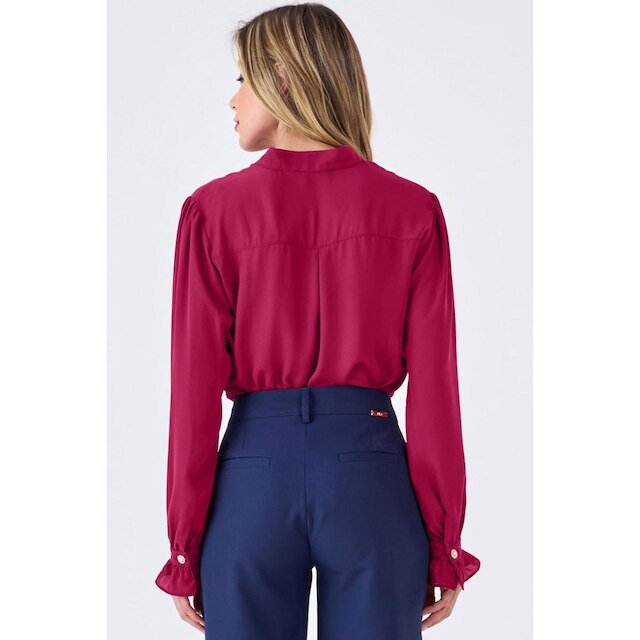 Camisa PKS Manga Longa Botão Strass Punho Magenta