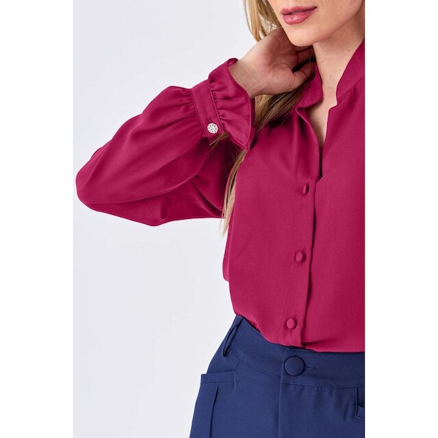 Camisa PKS Manga Longa Botão Strass Punho Magenta