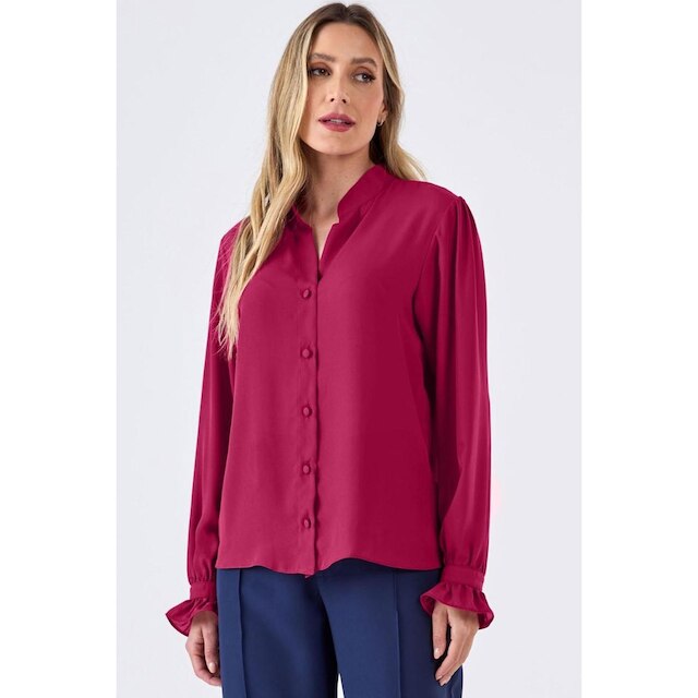 Camisa PKS Manga Longa Botão Strass Punho Magenta