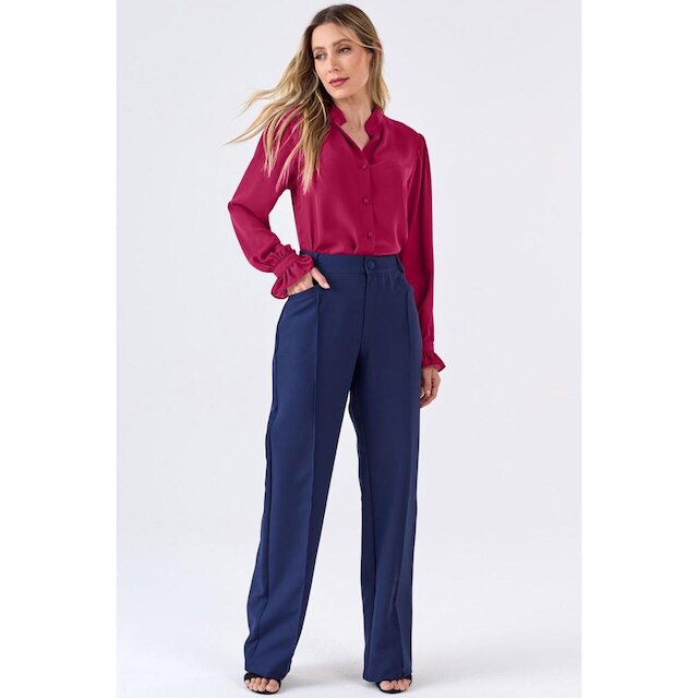 Camisa PKS Manga Longa Botão Strass Punho Magenta