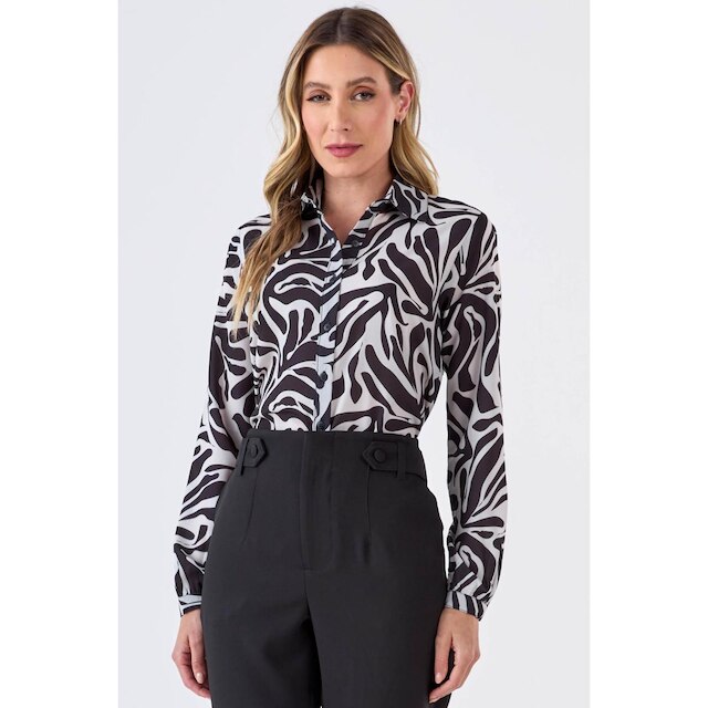 Camisa PKS Manga Longa Estampa P&B
