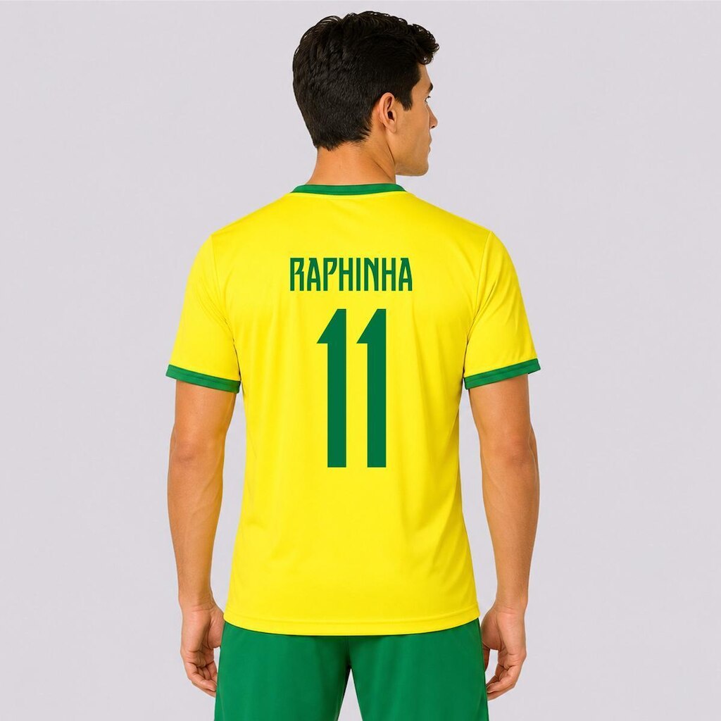 Camisa Placar  Brasil Brasão Amarela 11 Raphinha